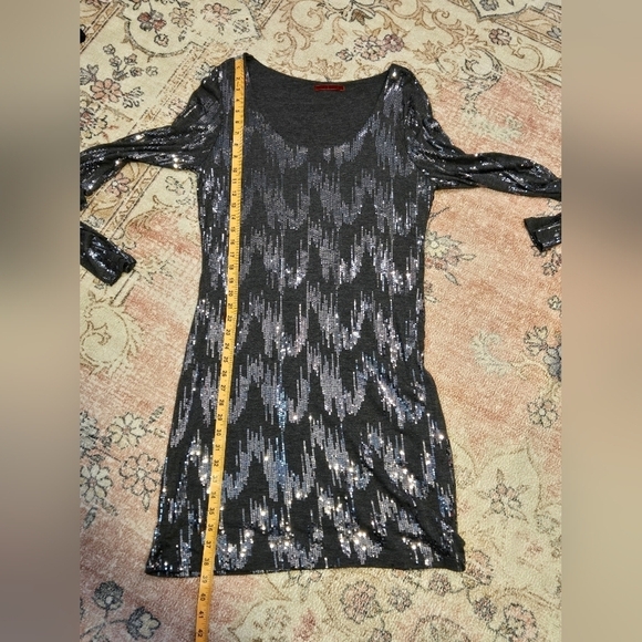Velvet by Graham & Spencer Lined Long Sleeve Gray Sequin Party Dress Size XL - Picture 7 of 8